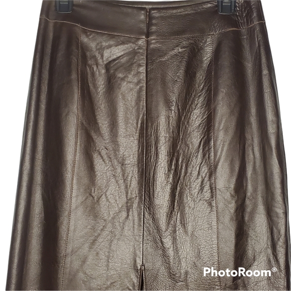 Vintage Juliana Collezione soft lamb leather midi skirt chocolate brown size 4 - Picture 7 of 9